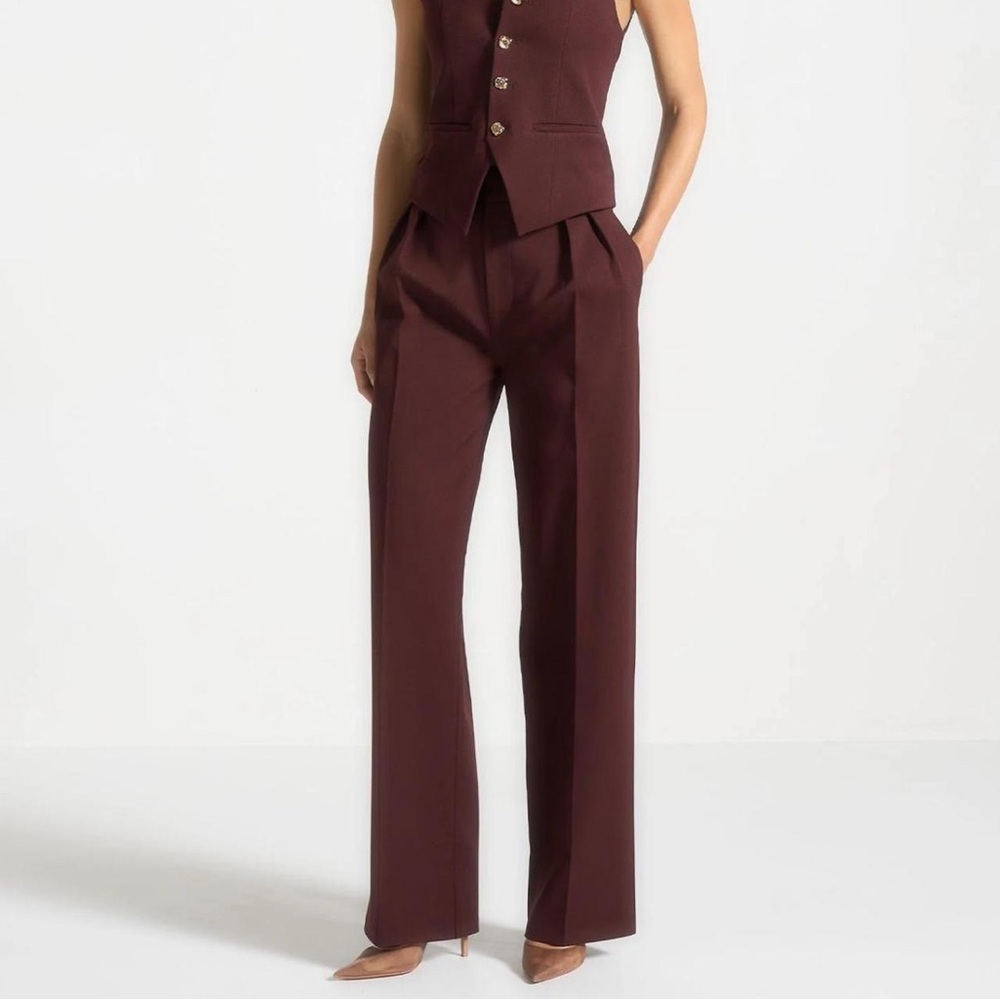Manière De Voir Julie Tailored Twin Pleat Trousers in Wine Size 2